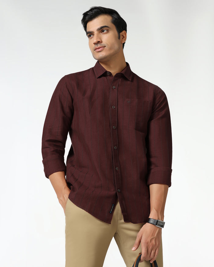 Rust Linen Stripe Shirt - Raydon