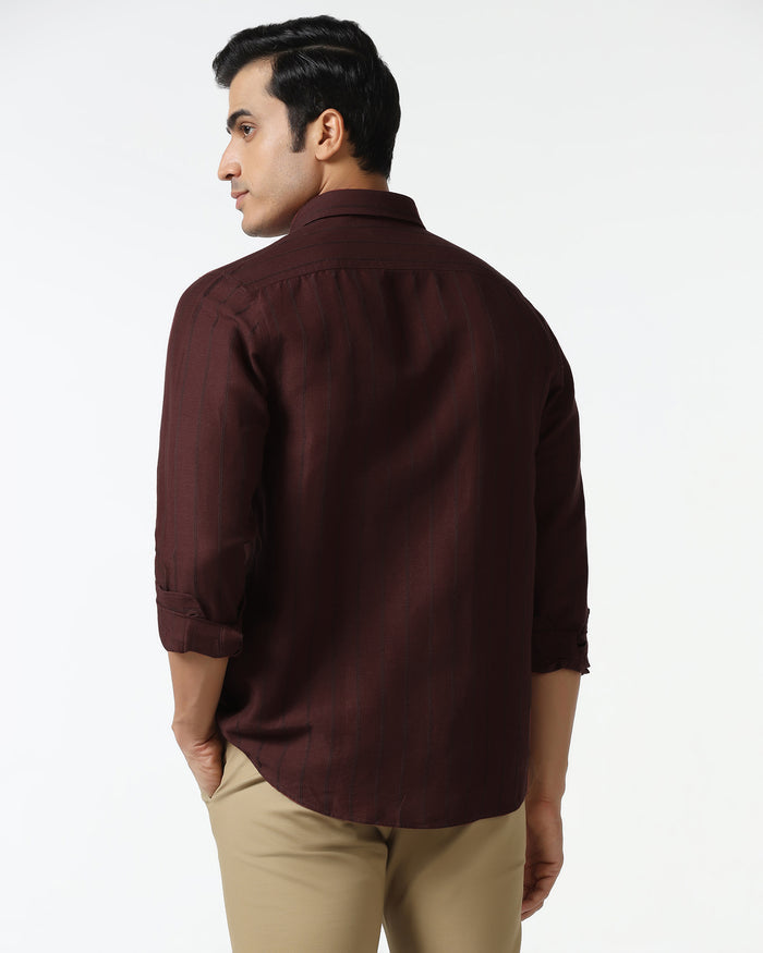 Rust Linen Stripe Shirt - Raydon