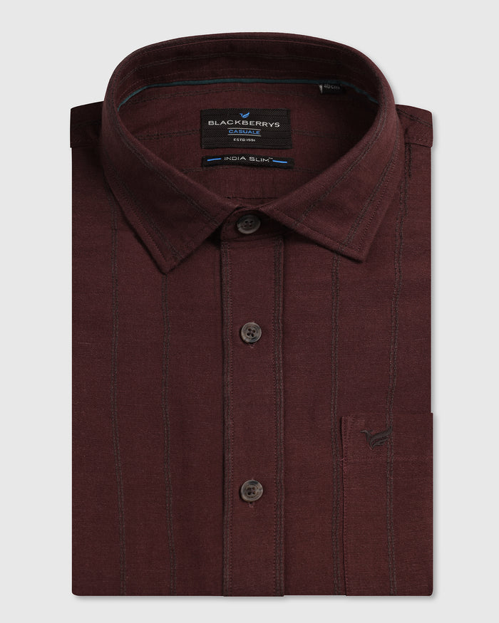 Rust Linen Stripe Shirt - Raydon