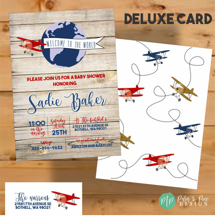 Rustic Airplane Baby Shower Invitation Boy