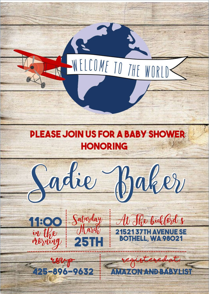 Rustic Airplane Baby Shower Invitation Boy