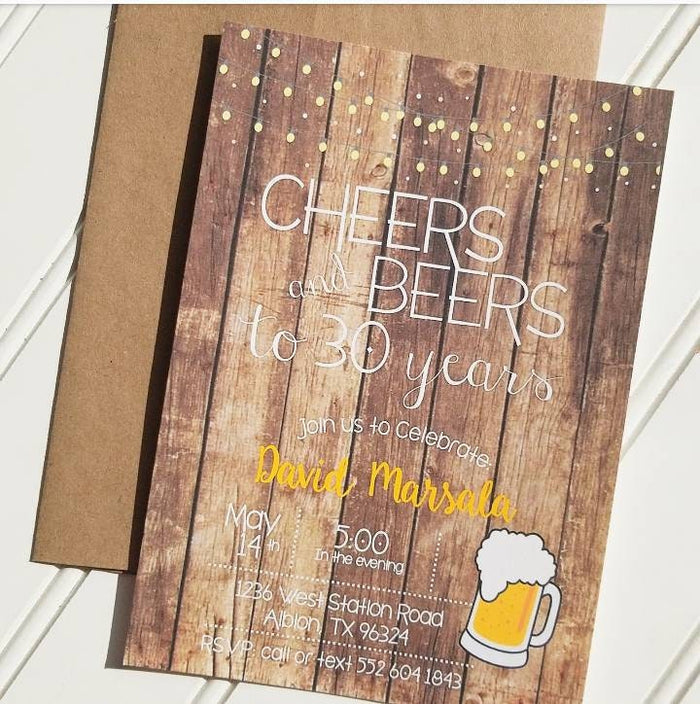 Rustic Cheers and Beers 30th Birthday Invitation