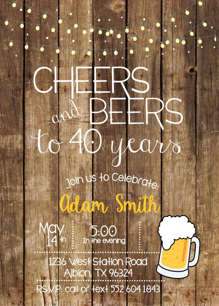 Rustic Cheers and Beers 30th Birthday Invitation
