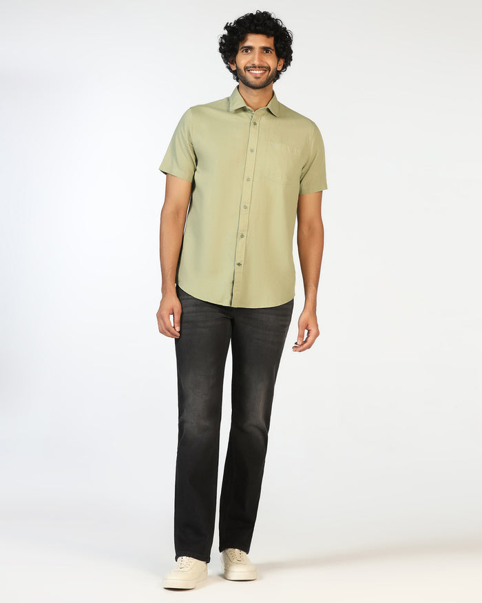 Sage Half Sleeve Green Solid Shirt - Axar