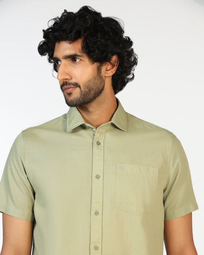 Sage Half Sleeve Green Solid Shirt - Axar