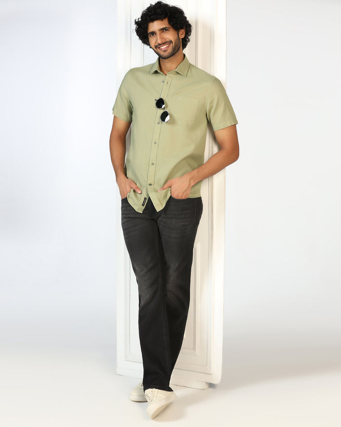 Sage Half Sleeve Green Solid Shirt - Axar
