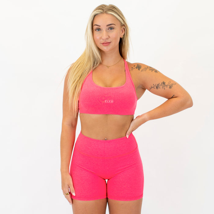 Racerback Sports Bra - Sage in Heather Neon Punch