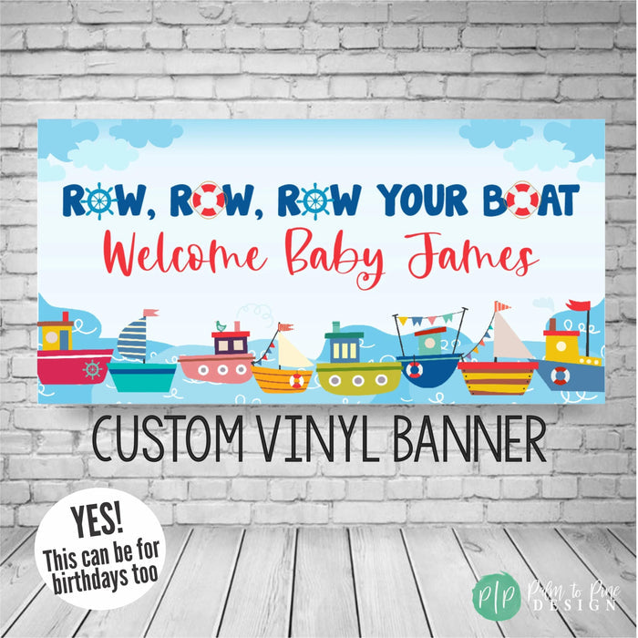 sailboat baby shower banner with cute sailboat and nautical clipart and water background