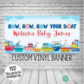 sailboat baby shower banner with cute sailboat and nautical clipart and water background