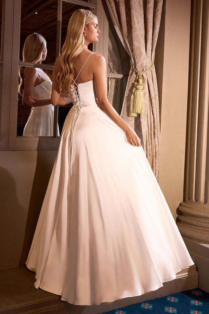 Satin Pleated Neckline A-Line Bridal Gown by Cinderella Divine 7481W