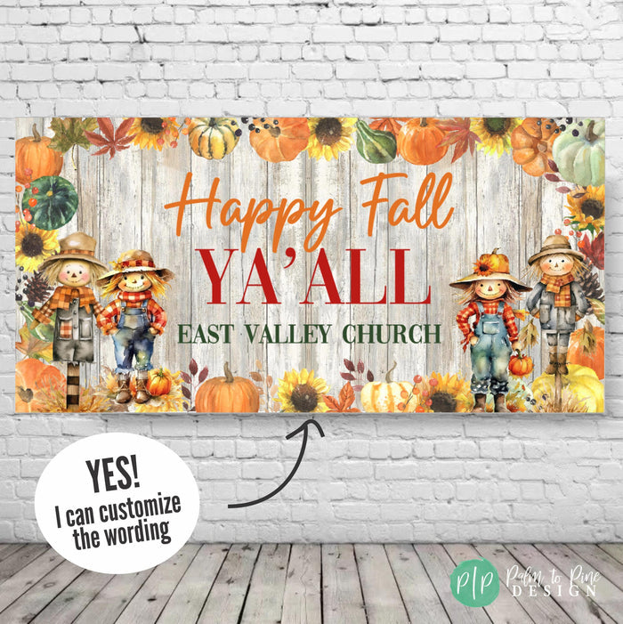 Happy Fall Ya' All personalized banner for autumn festivals