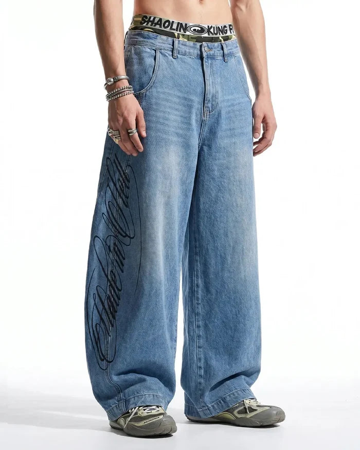 Script Graphic Barrel Jeans | Inflation Streetwear