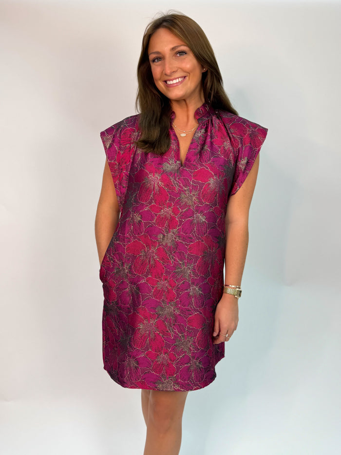 Short Sleeve Floral Print V-Neck Dress