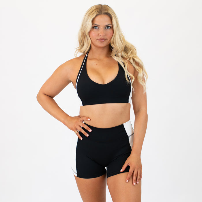Black + White Sideline Racerback Sports Bra - Medium Support by FLEO - 1