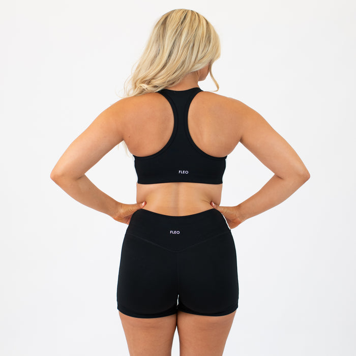 Black + White Sideline Racerback Sports Bra - Medium Support by FLEO - 2