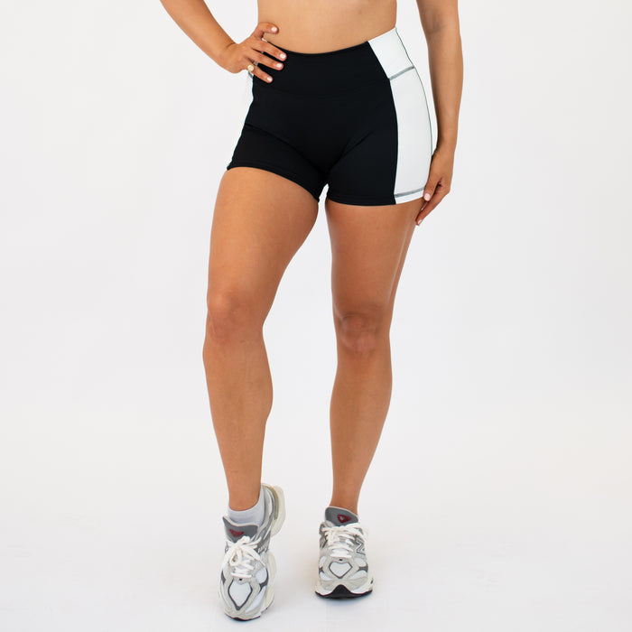 Black + White Sideline Short 5" - No Front Seam - High Rise by FLEO - 2