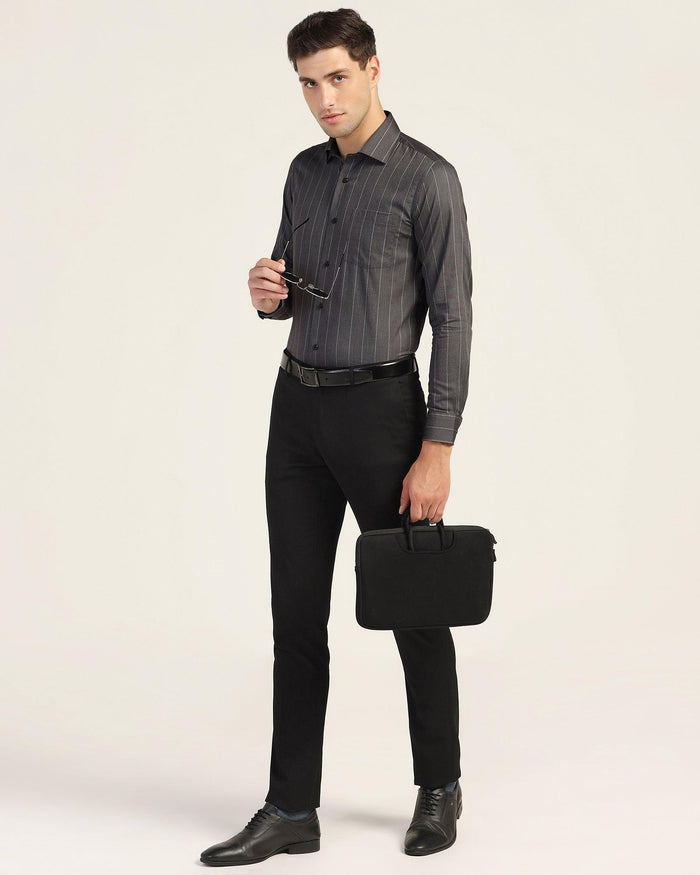 Slim Fit B-91 Formal Black Solid Trouser - Black