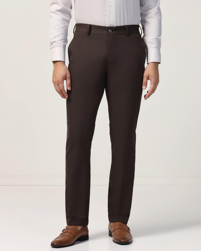 Slim Fit B-91 Formal Dark Brown Solid Trouser - Hayabusa