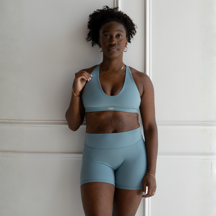 Smoke Blue SmoothSculpt Jade Sports Bra - Medium Support by FLEO - 1
