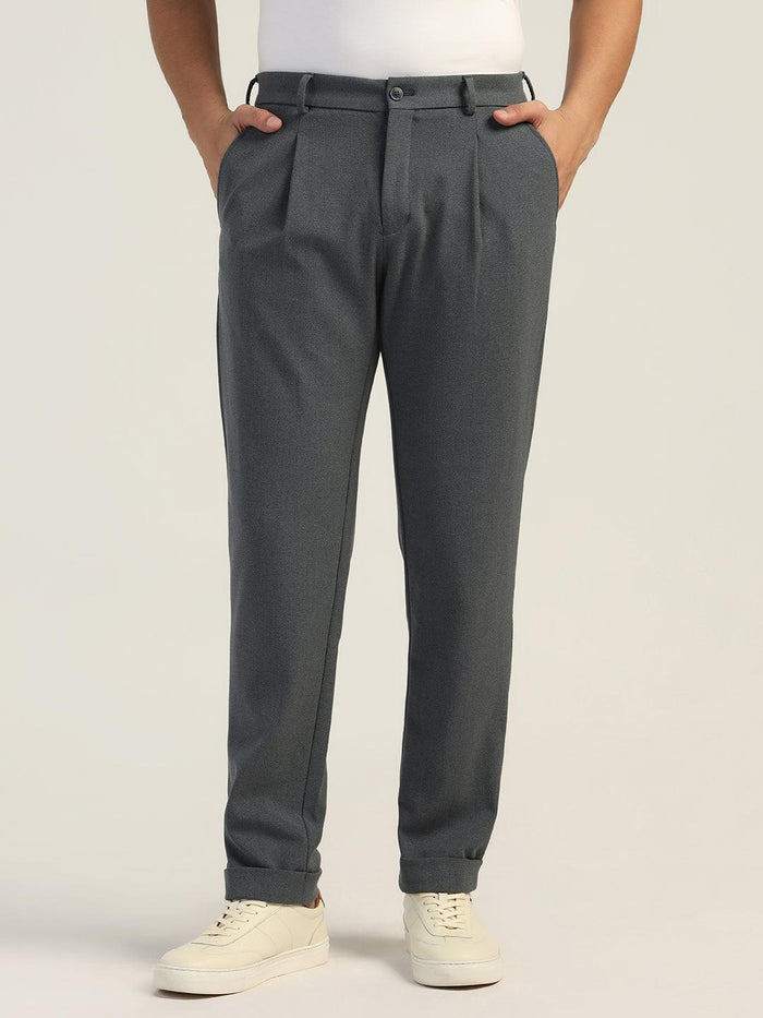 Sneaker Fit Petrol Blue Textured Pant - Carens