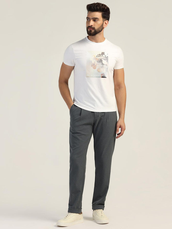 Sneaker Fit Petrol Blue Textured Pant - Carens