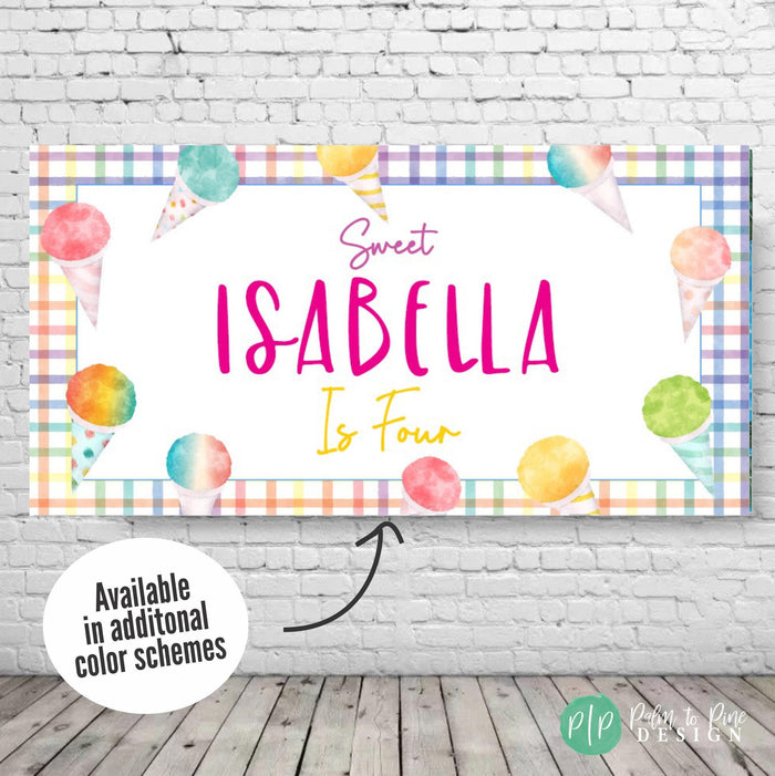 girls rainbow snow cone banner in bright colors