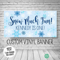snow much fun snowflake birthday banner in blue