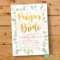 Peony and eucalyptus floral watercolor spa day bridal shower invitation, personalized with bride's name