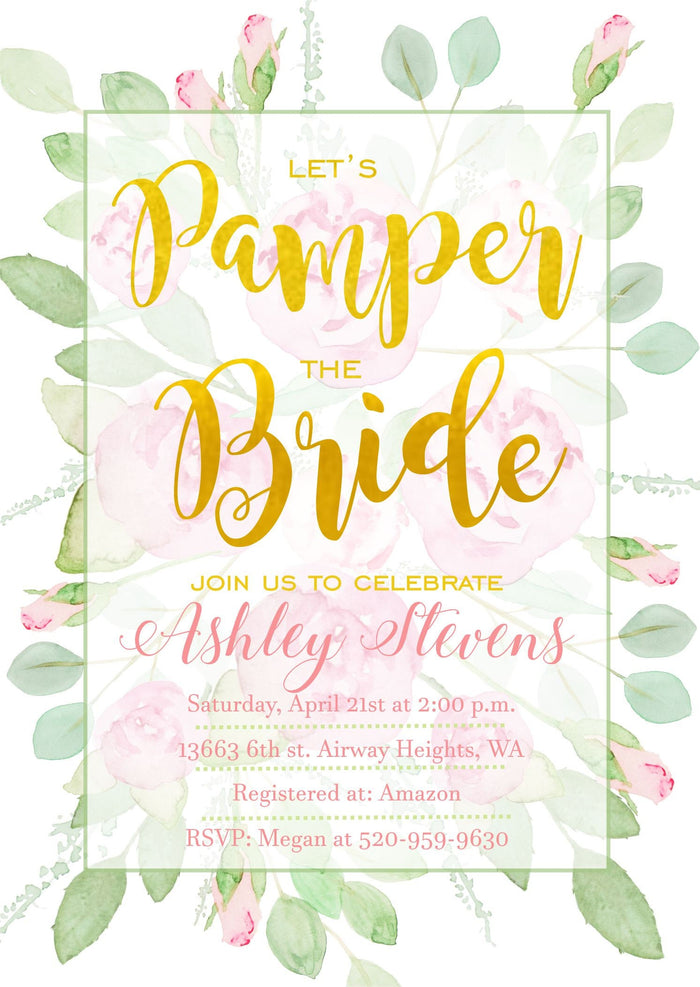 Spa Invite Pamper the Bride Floral