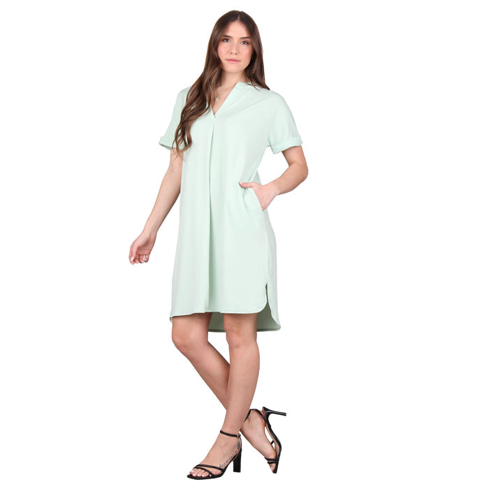 Split V-Neck Pleated Dress