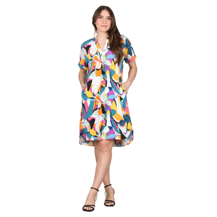Split V-Neck Pleated Dress