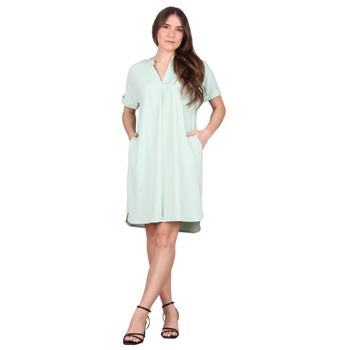 Split V-Neck Pleated Dress