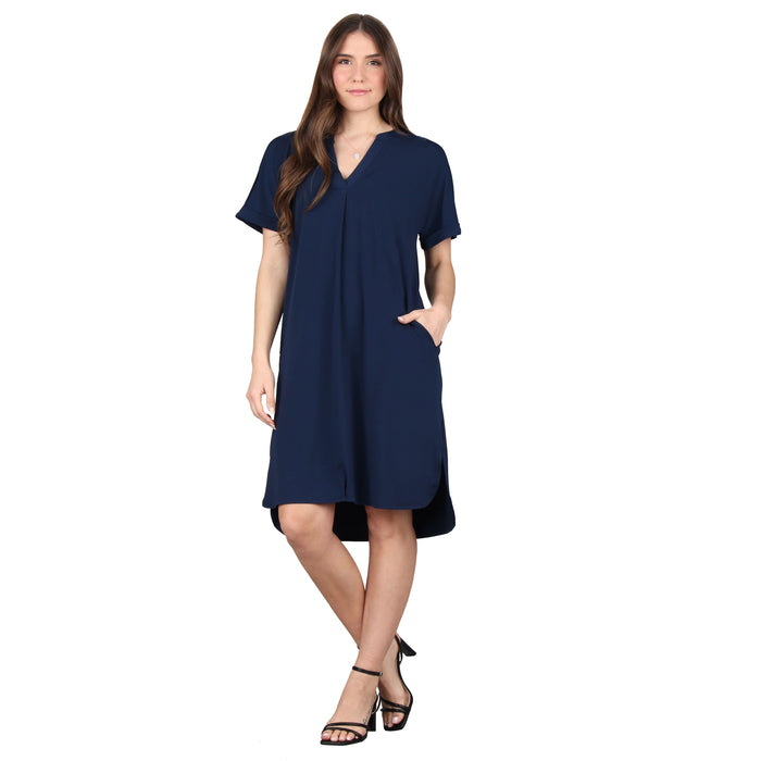 Split V-Neck Pleated Dress