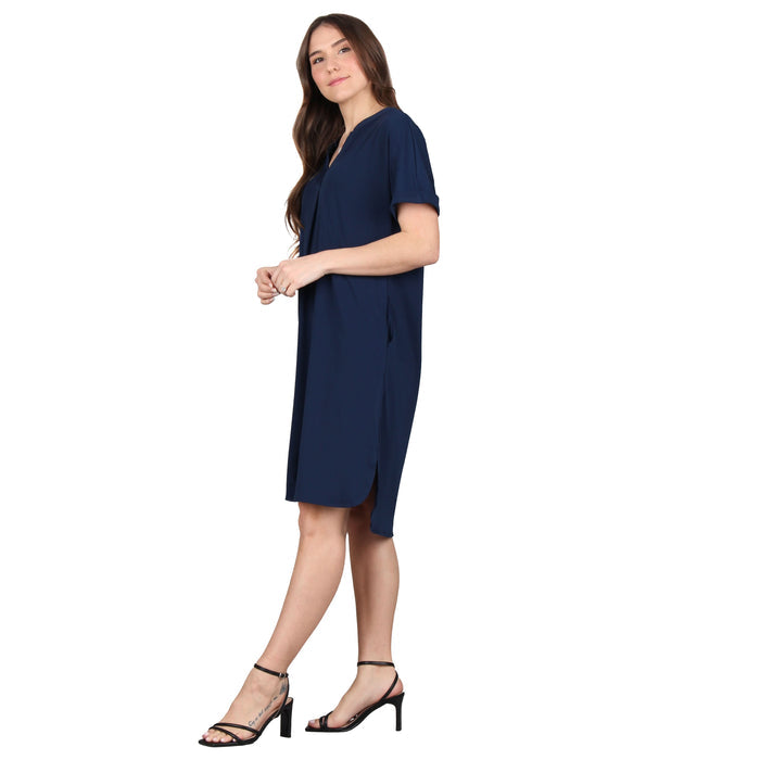 Split V-Neck Pleated Dress