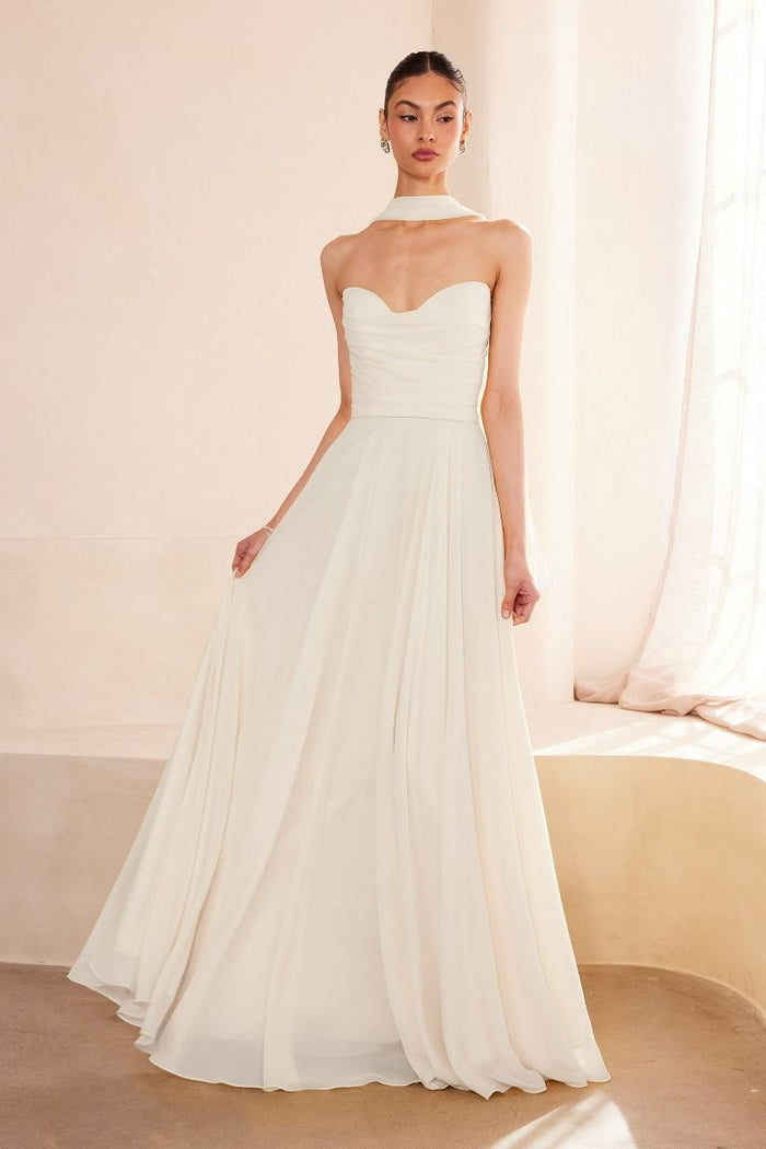 Strapless Chiffon Scoop Neck A-Line Bridal Gown by Amoris T703W