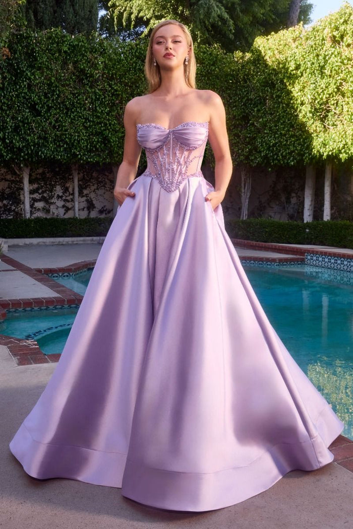 Strapless Floral Beadwork A-Line Gown By Ladivine CD389 - Women Evening Formal Gown - Special Occasion