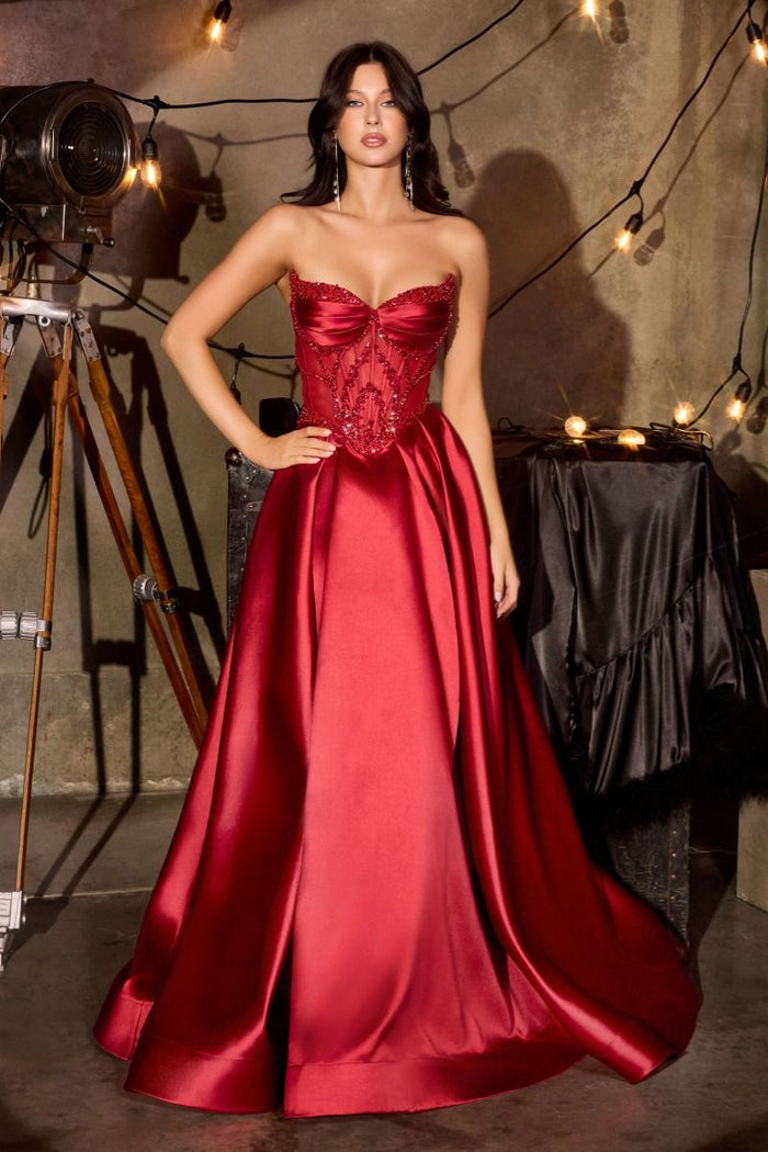 Strapless Floral Beadwork A-Line Gown By Ladivine CD389 - Women Evening Formal Gown - Special Occasion