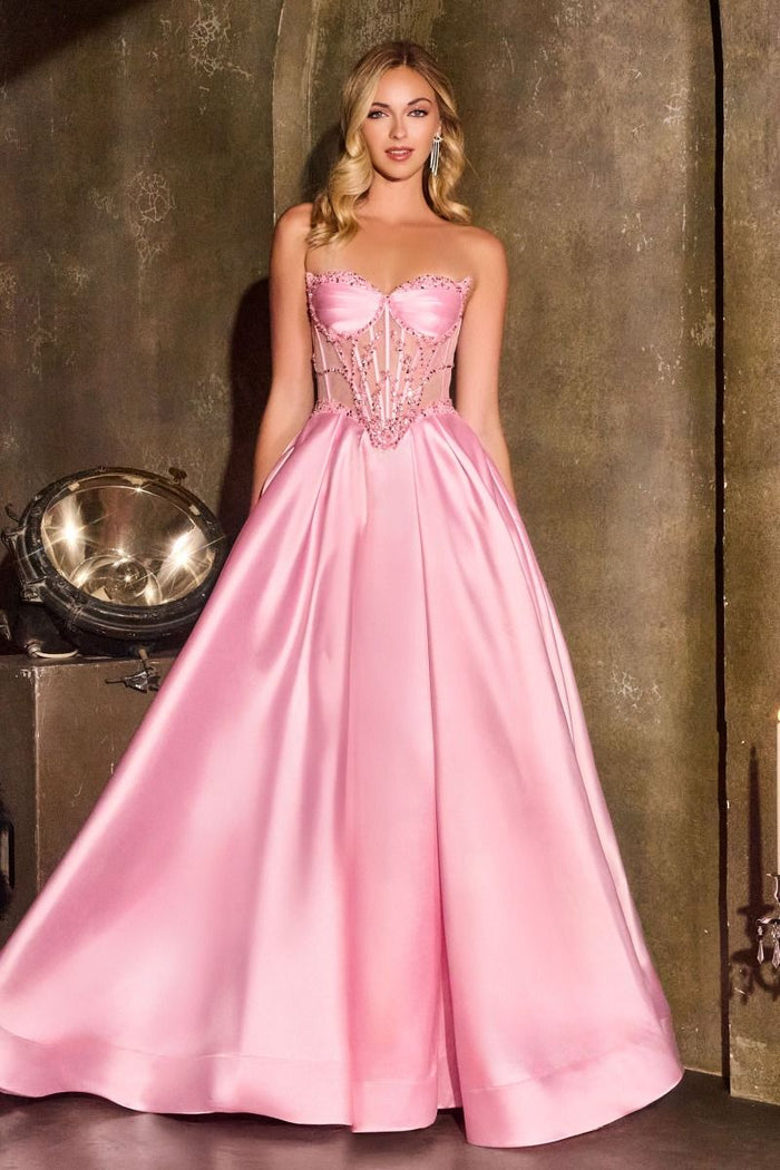 Strapless Floral Beadwork A-Line Gown By Ladivine CD389 - Women Evening Formal Gown - Special Occasion