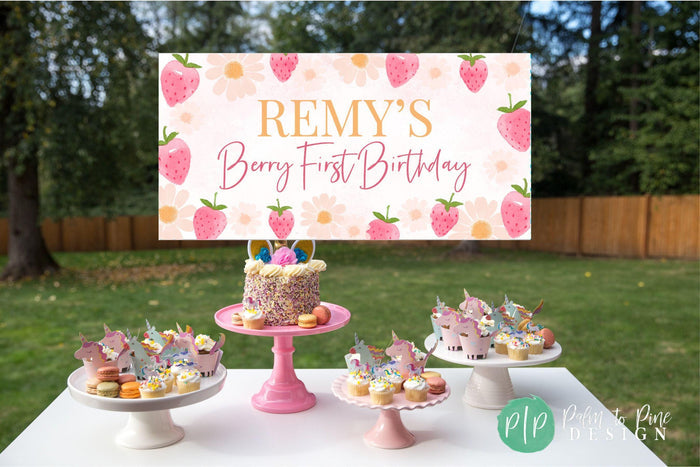 Strawberry Daisy Birthday Banner