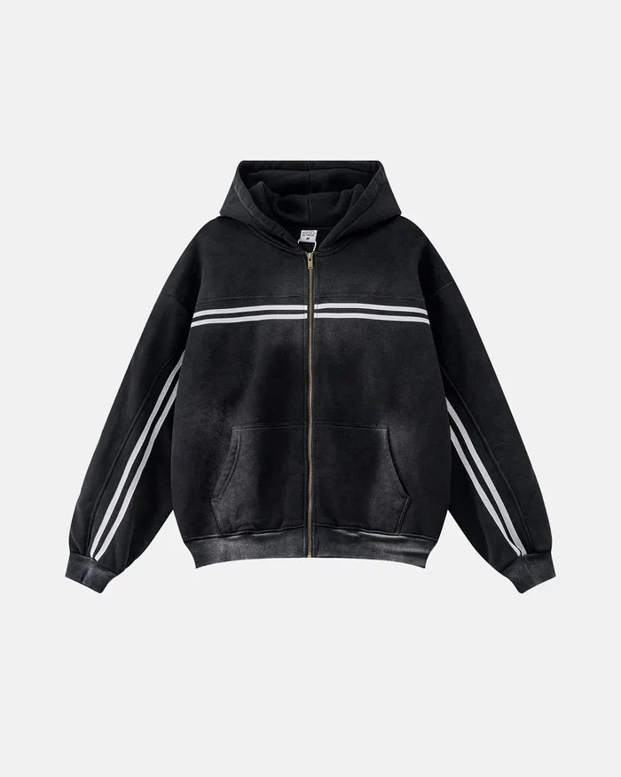 Striped Acid Wash Zip Up Hoodies | Inflation Streetwear