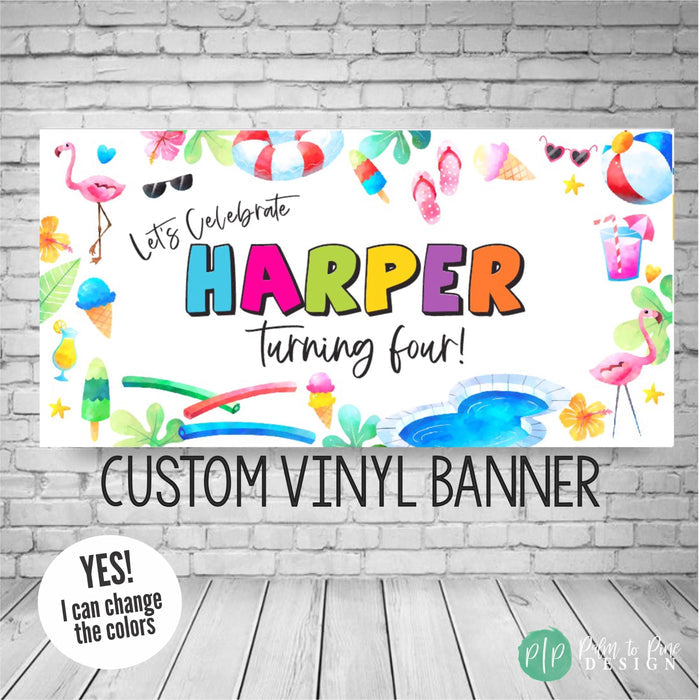 colorful summer birthday banner for girls