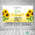 Sunflower birthday banner with yellow ombre background and large sunflowers