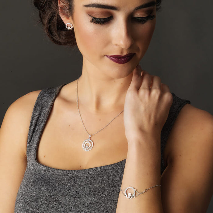 Claddagh Stud Earrings Adorned With Swarovski Crystal - Skellig Gift Store