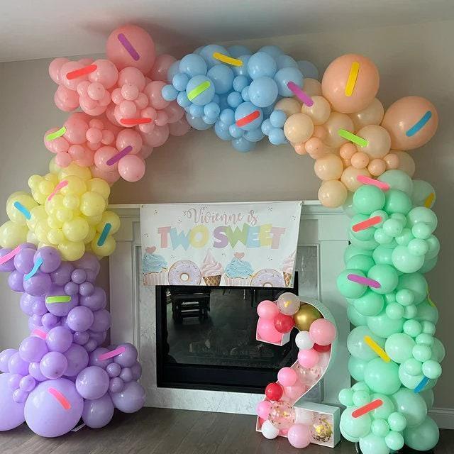 Two sweet 2nd birthday banner with pastel balloon arch