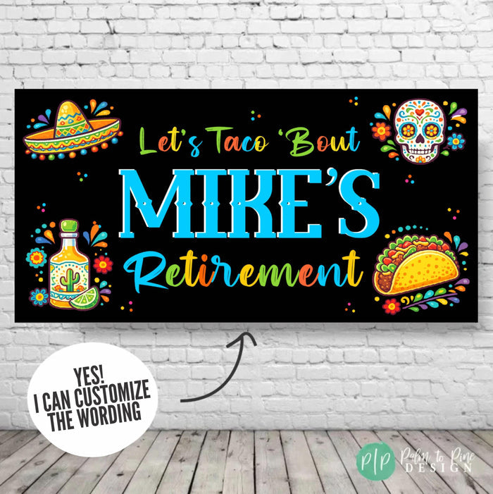 Mexican fiesta banner displayed on blank brick wall