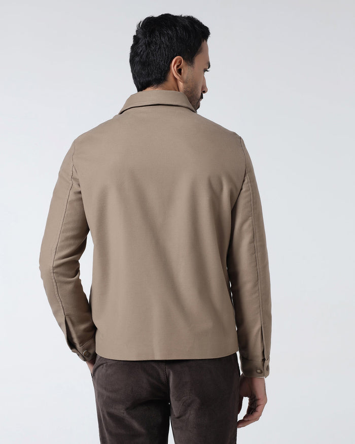 Tan Solid Trucker Jacket - Leaon