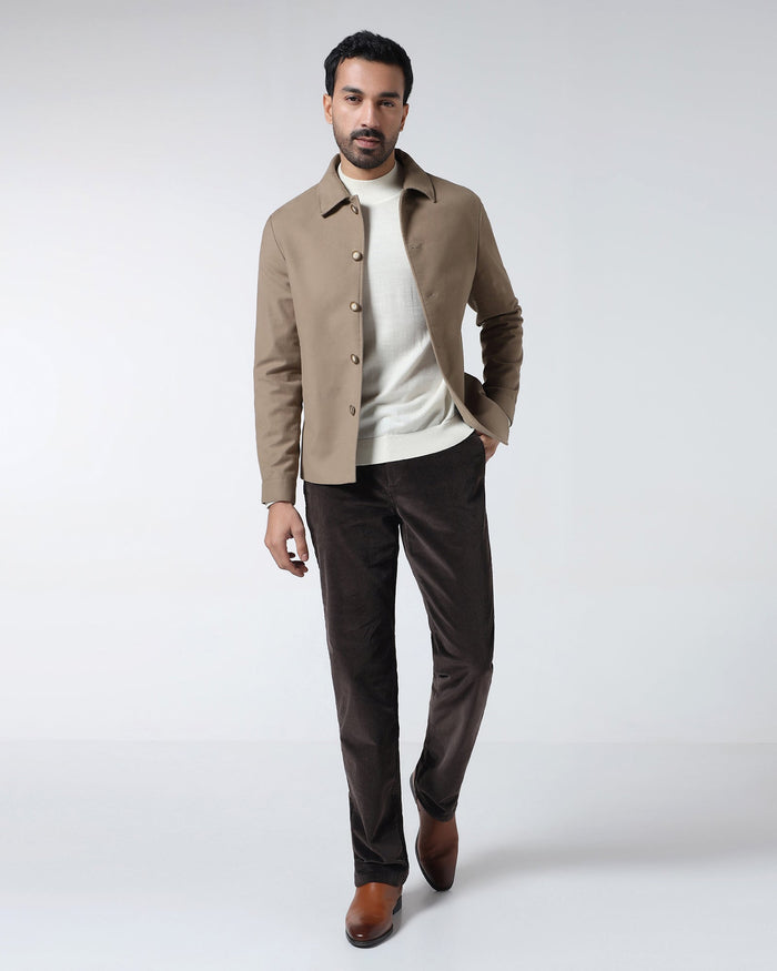 Tan Solid Trucker Jacket - Leaon