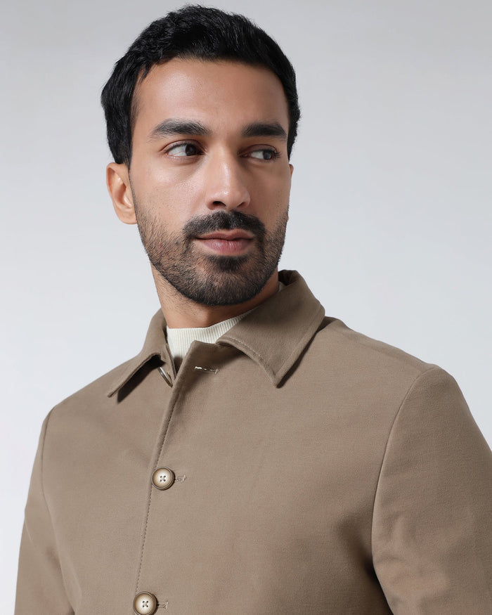 Tan Solid Trucker Jacket - Leaon