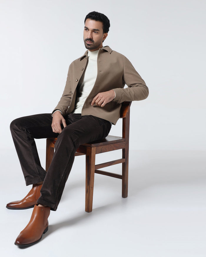 Tan Solid Trucker Jacket - Leaon
