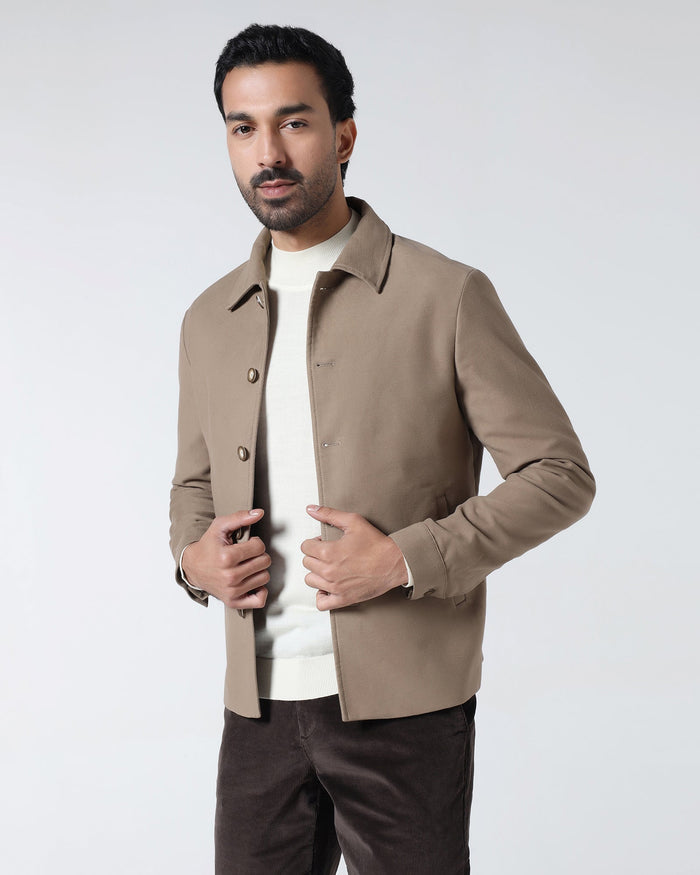 Tan Solid Trucker Jacket - Leaon